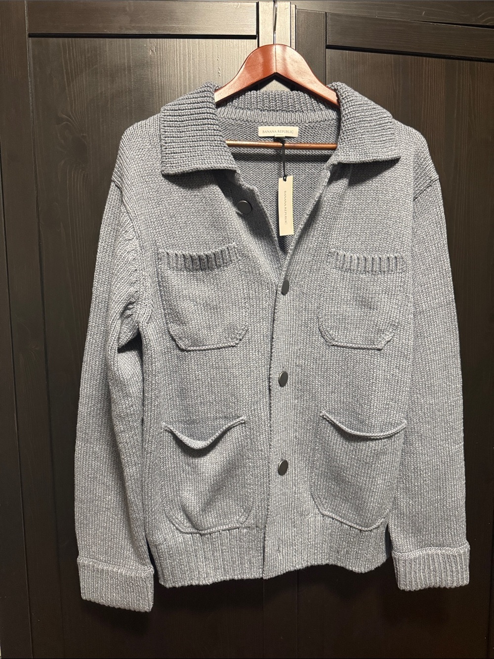 Banana Republic Men's Light Gray Knit Button-Front Cardigan